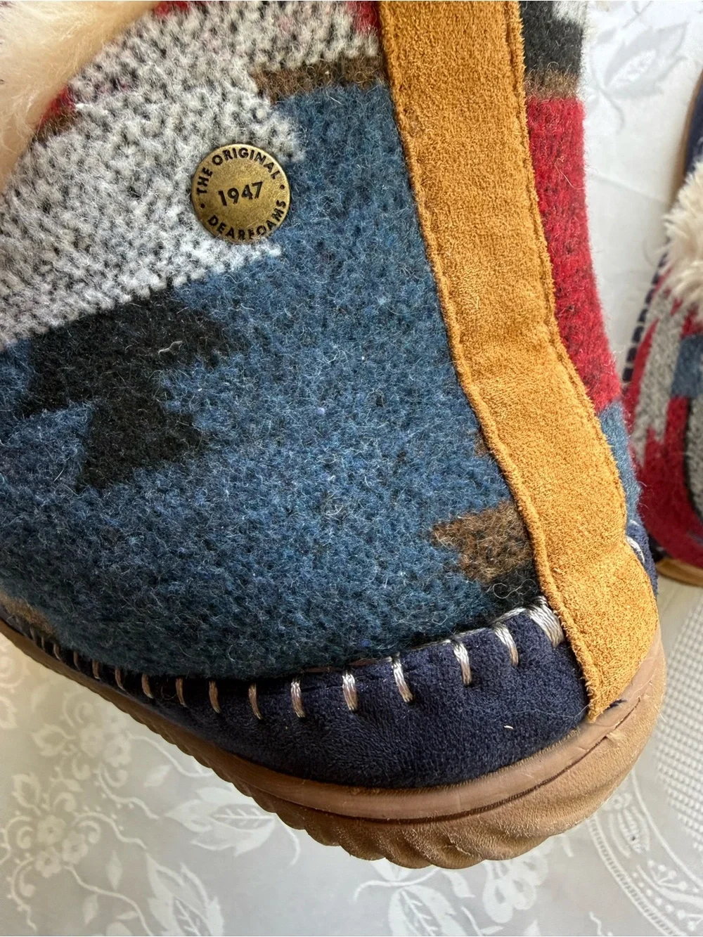 Dearfoams Alpine Mortiz Aztec Bootie House Slippers Women’s Size 10 Faux Fur